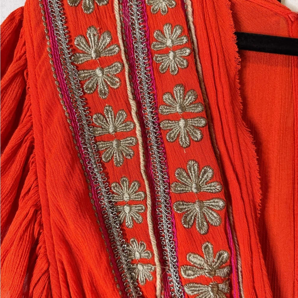 Free People Bali Will Wait For You Orange Embroidered Dress Small - Picture 6 of 7